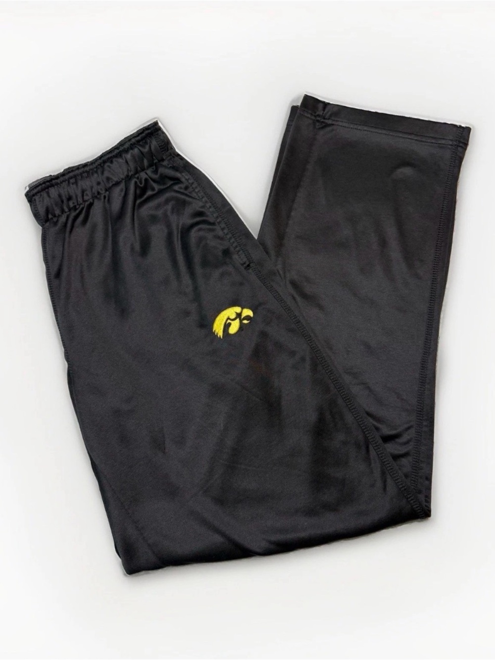 Iowa Hawkeye Black Athletic Wide Leg Joggers with Yellow Embroidered Logo